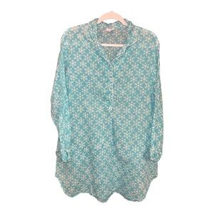 Pax Philomena Blue Button Down Cotton Night Shirt Size Large MA1